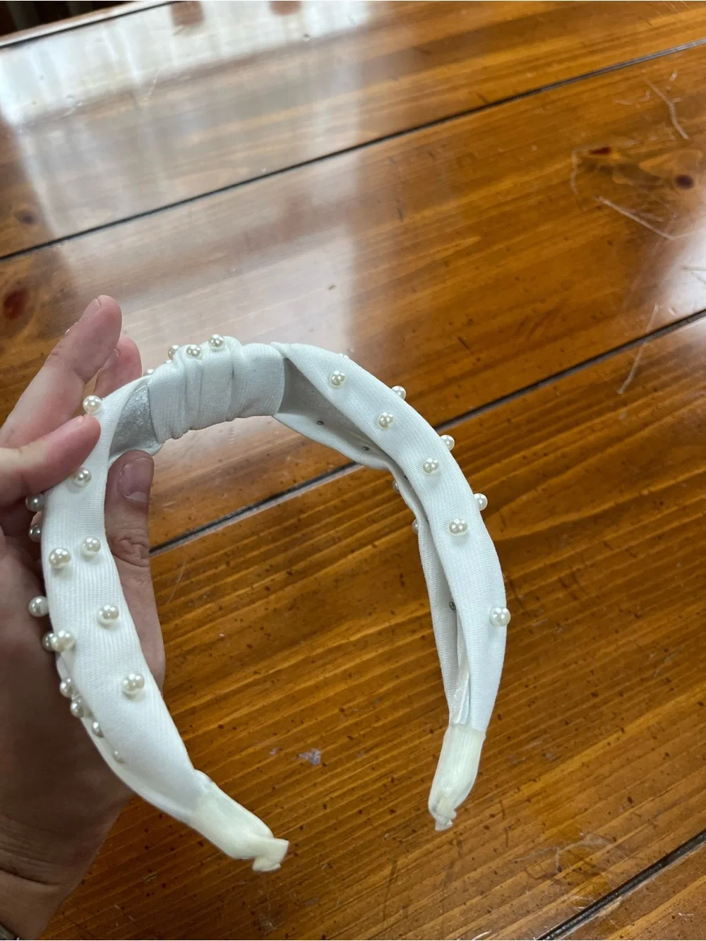 White Braided Preppy Pearl Knotted Bridal Headband  EUC